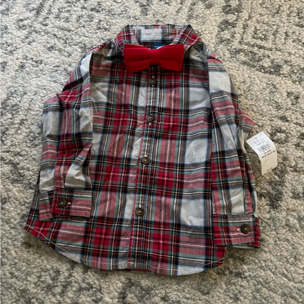 old navy toddler plaid button down shirt with bow tie